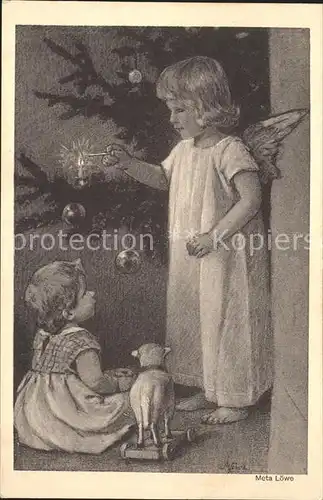 Loewe Meta Nr. 35 Kind Engel Rollschaf Kerze Weihnachtsbaum Kat. Kuenstlerkarte