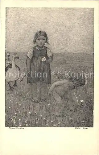 Loewe Meta Gaensebluemchen Nr. 109 Kind Engel Gans Kat. Kuenstlerkarte