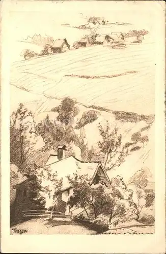 Tobler Viktor V.T. Bleistiftzeichnung Appenzeller Haeuschen Trogen Nr. 490 Kat. Kuenstlerkarte Schweiz
