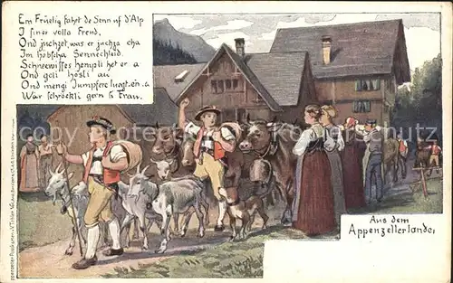 Tobler Viktor V.T. Appenzellerland Senn Alp Kuehe Ziegen Gedicht  Kat. Kuenstlerkarte Schweiz