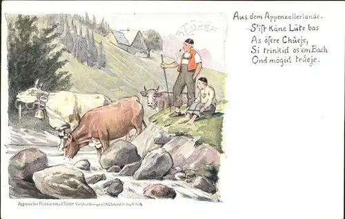 Tobler Viktor V.T. Appenzellerland Kuehe Hirte Gedicht  Kat. Kuenstlerkarte Schweiz