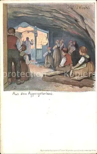 Tobler Viktor V.T. Appenzellerland Im Wildkirchli Gebet Pfarrer  Kat. Kuenstlerkarte Schweiz