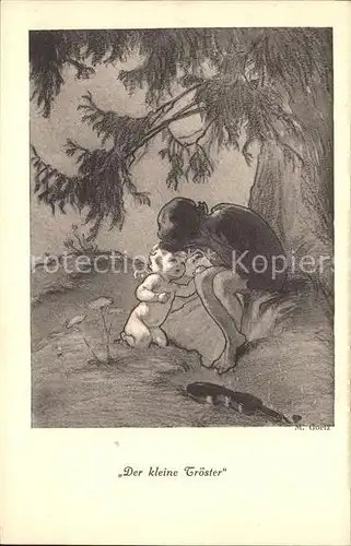 Goetz M. Der kleine Troester Nr. 251 Engel Kind Geige Kat. Kuenstlerkarte