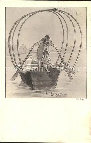 Goetz M. Nr. 175 Bootsfahrt Kinder Paddel  Kat. Kuenstlerkarte
