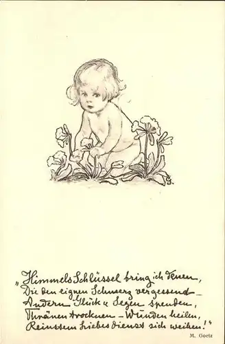 Goetz M. Nr. 157 Kind Blumen  Kat. Kuenstlerkarte