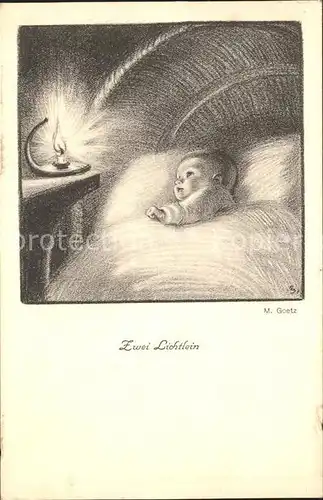 Goetz M. Zwei Lichtlein Nr. 133 Baby Kerze  Kat. Kuenstlerkarte