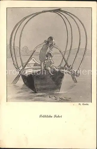 Goetz M. Froehliche Fahrt Nr. 175 Kinder Boot Paddel  Kat. Kuenstlerkarte