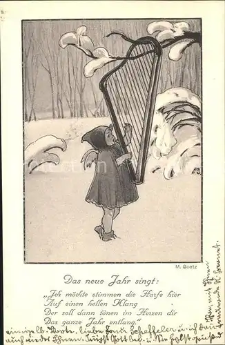 Goetz M. Nr. 178 Engel Harfe Gedicht  Kat. Kuenstlerkarte