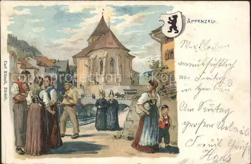 Tobler Viktor V.T. Appenzell Kirche Trachten Kat. Kuenstlerkarte Schweiz