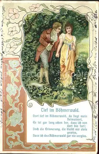 Liederkarte Tief im Boehmerwald Paar Litho Kat. Musik