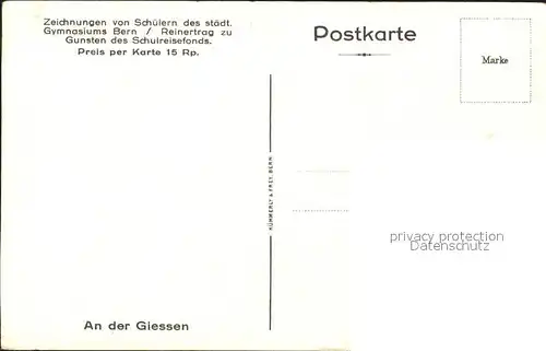 Spendenkarte Schulreisefond Zeichnung Schueler Gymnasium Bern An der Giessen Kat. Spenden