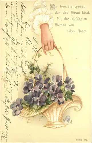 Blumen Veilchen Korb Hand Gedicht Litho Kat. Pflanzen