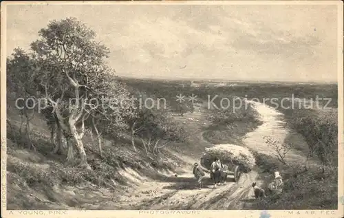 Kuenstlerkarte A. Young Photogravure Landwirtschaft Pferdekarren Heu Kat. Kuenstlerkarte