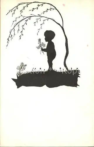 Scherenschnitt Schattenbildkarte Kind Blumen  / Besonderheiten /