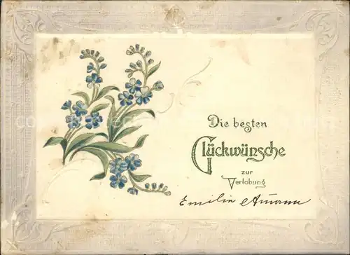 Glueckwunsch Verlobung Blumen Litho Kat. Greetings