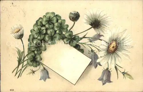 Kleeblatt Margeriten Glockenblumen Litho Kat. Greetings