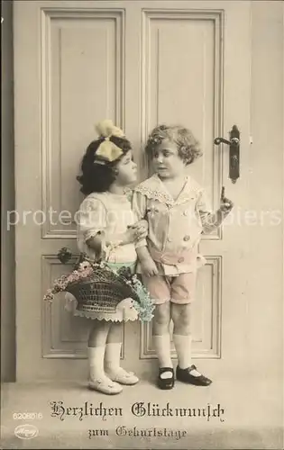 Foto Amag Nr. 62085 6 Glueckwunsch Geburtstag Kinder Blumen Korb Kat. Fotografie