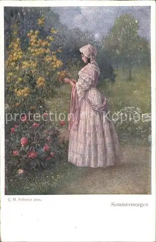 Kuenstlerkarte C.M. Schuster Sommermorgen Nr. 1130 B Frau Blumen  Kat. Kuenstlerkarte