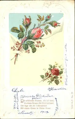 Rosen Gedicht Blumengruesse Litho Kat. Pflanzen