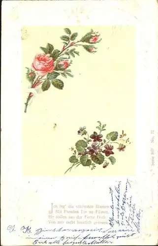 Rosen Veilchen Blumengruesse Litho Kat. Pflanzen