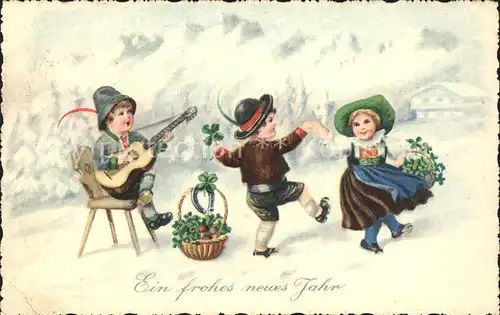 Gitarre Kinder Tanz Trachten Kleeblaetter Hufeisen Neujahr Kat. Musik
