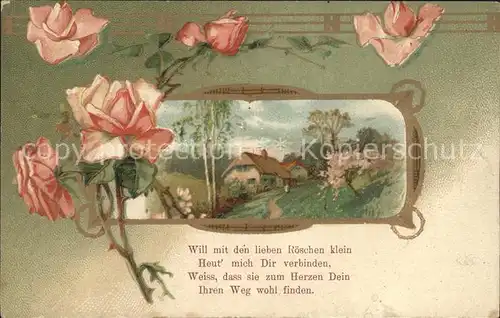 Rosen Haus Natur Gedicht Litho Kat. Pflanzen