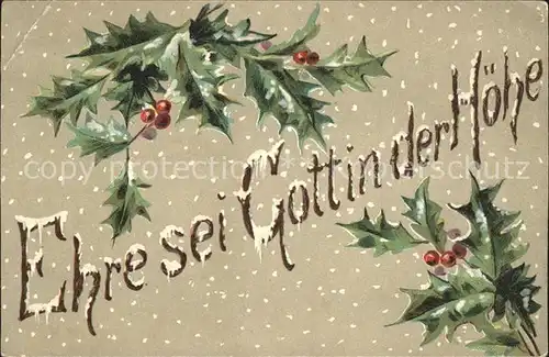 Weihnachten Stechpalme Litho Kat. Greetings