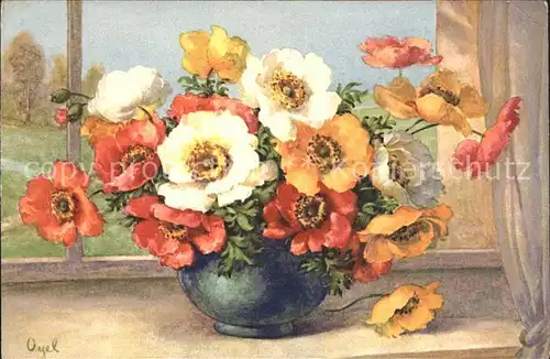 Blumen Anemonen Vase Kuenstlerkarte Oyel Nr. 252 Kat. Pflanzen