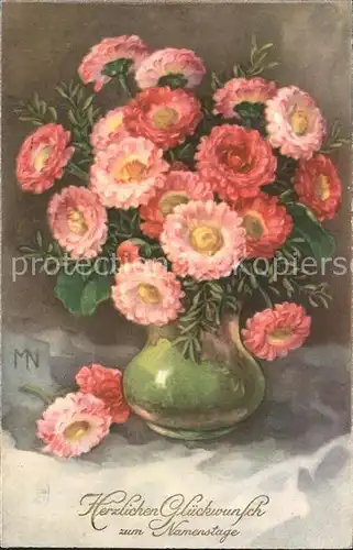 Namenstag Namenskarte Glueckwunsch Blumen Vase  /  /