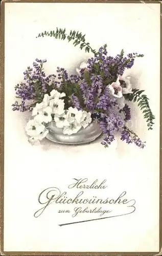 Geburtstag Glueckwunsch Blumen Litho Kat. Greetings