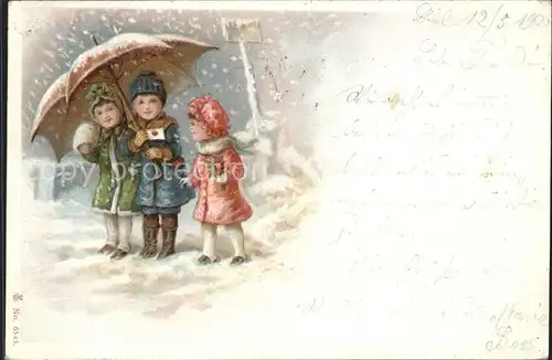 Kinder Child Enfants Wintermode Regenschirm Schnee Muff Brief Litho Kat. Kinder