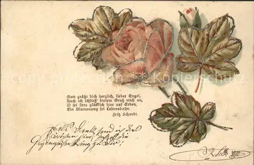 Blumengruesse Rose Gedichte Litho Kat. Greetings
