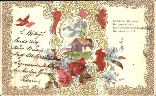Rosen Vogel Brief Gedicht Spruch Litho Jugendstil  Kat. Pflanzen