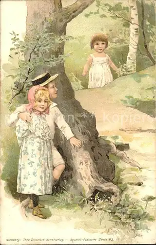 Kinder Child Enfants Wald Litho Aquarell Postkarte Serie 53 Nr. 6 Kat. Kinder
