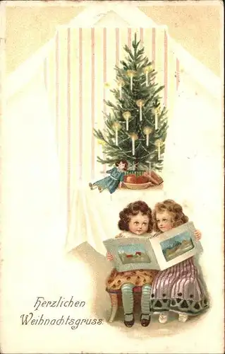 Weihnachten Kinder Buch Puppe Weihnachtsbaum Kerzen Litho Kat. Greetings