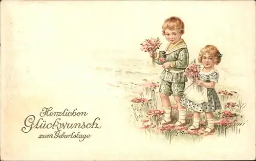 Kinder Child Enfants Blumen Geburtstag Litho Verlag Amag Nr. 1900 Kat. Kinder