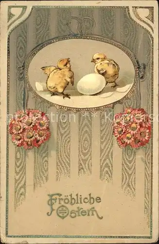 Ostern Easter Paques Kueken Gaensebluemchen Ei Litho / Greetings /