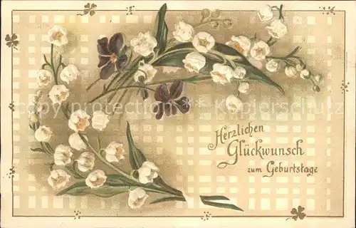 Maigloeckchen Veilchen Glueckwunsch Geburtstag Litho Kat. Pflanzen