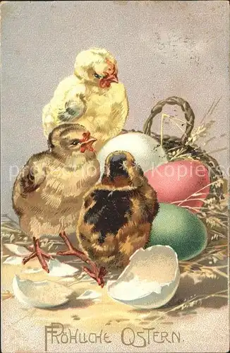 Ostern Easter Paques Kueken Eier Litho / Greetings /