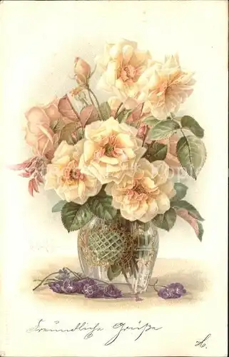 Rosen Vase Litho Kat. Pflanzen