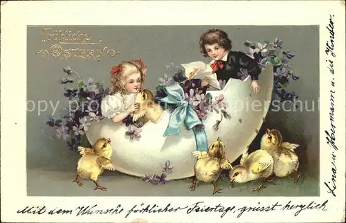 Ostern Easter Paques Kinder Kueken Ei Veilchen Litho / Greetings /