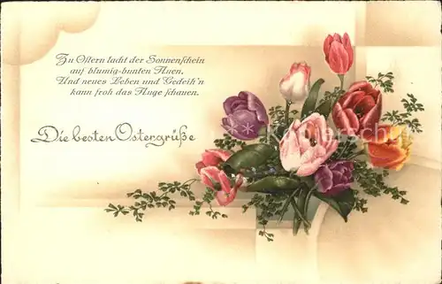 Ostern Easter Paques Tulpen Gedicht Litho / Greetings /