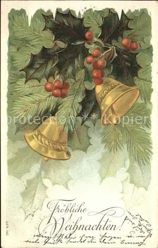 Kirchenglocken Stechpalme Weihnachten Litho Kat. Gebaeude