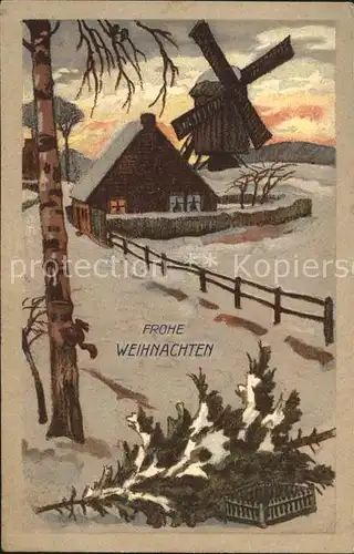 Windmuehle Weihnachten Tannenbaum Litho Kat. Gebaeude und Architektur