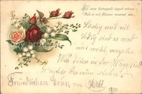 Rosen Maigloeckchen Gedicht Litho Kat. Pflanzen