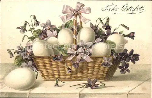 Ostern Easter Paques Veilchen Eier Korb Litho / Greetings /