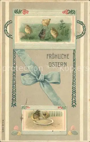 Ostern Easter Paques Kueken Schleife Ostereier / Greetings /