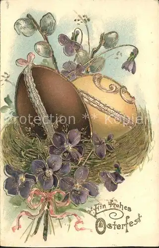 Ostern Easter Paques Veilchen Ostereier Nest Weidenkaetzchen Litho / Greetings /