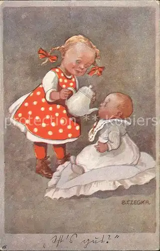 Baby Nursery Bebe Kind Teekanne Kuenstlerkarte B. Czegka Kat. Kinder