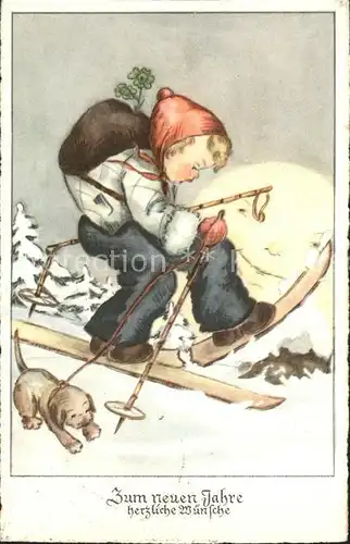 Skifahren Ski Bruch Kind Hund Neujahr  Kat. Sport